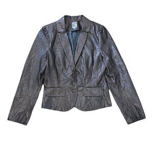 People Like Frank Y2K Cropped Jacket Size 8 Metallic Brown Crinkle Textured